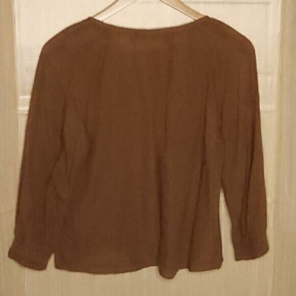 A.N.A Womens Brown Swiss Dot Embroidered Boho Top Large - Picture 2 of 6